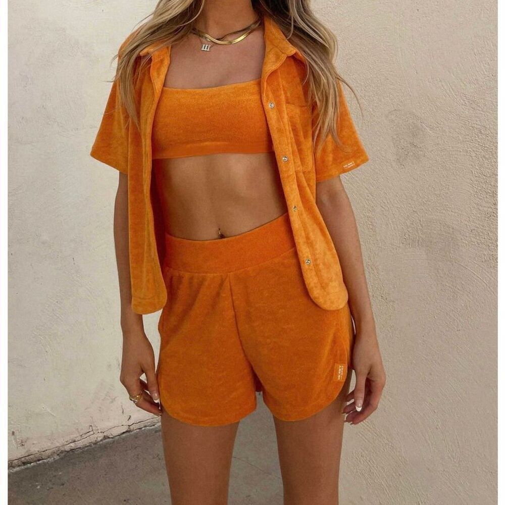 NWT Vacancy Beach Resort Tangerine Holiday Terry Shirt and Short Set Women’s 4